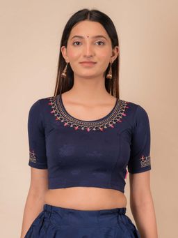 BINDIGASM'S ADVI - Jhankaar NavyEmbroidered Stretchable Blouse
