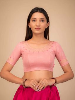 BINDIGASM'S ADVI - Jhankaar Pink Embroidered Stretchable Blouse