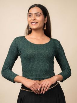 BINDIGASM'S ADVI - Auli Green Metallic Lurex Long Sleeve Stretchable Blouse