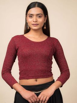 BINDIGASM'S ADVI - Auli Maroon Metallic Lurex Long Sleeve Stretchable Blouse