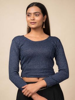 BINDIGASM'S ADVI - Auli KnittNavyed Metallic Lurex Long Sleeve Stretchable Blouse