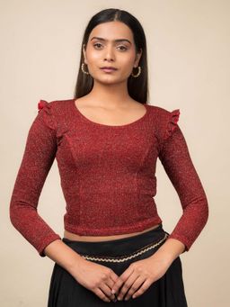 BINDIGASM'S ADVI - Red Ruffled Metallic Lurex Stretchable Blouse