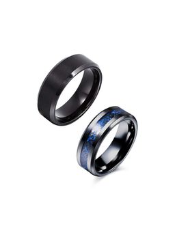 Yellow Chimes - Men Set Of 2 Rhodium-Plated Stainless Steel Finger Ring