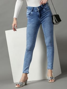 SHOWOFFFF - Womens Clean Look Skinny Fit Blue Denim Jeans