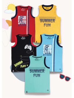3PIN - Boys Pure Cotton Printed Sleeveless Vest (Pack of 5)