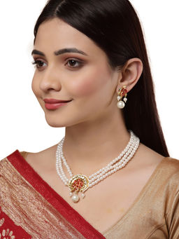 Dugran By Dugristyle - Red & White Kundan Dangler Earrings