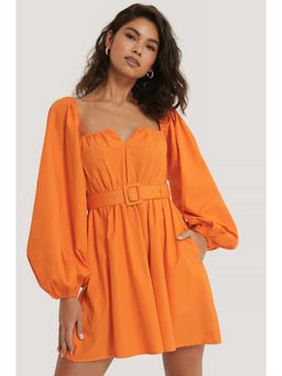 NA-KD - Balloon Arms Belt Dress Orange (set Of 2)