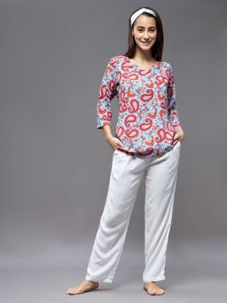 Miss Chase - Women Blue And White 3-4Th Sleeve Printed Round Neckline Regular Kurta Set