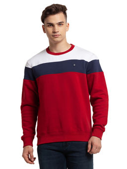 ColorPlus - Tailored Fit Striped Medium Red Sweatshirt
