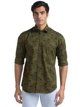 ColorPlus - Tailored Fit Printed Dark Green Casual Shirt