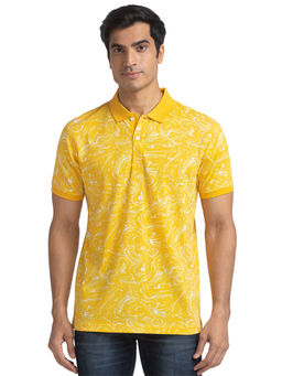 ColorPlus - Tailored Fit Printed Light Yellow Polo T-Shirt