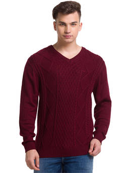 ColorPlus - Tailored Fit Self Design Dark Red Sweater