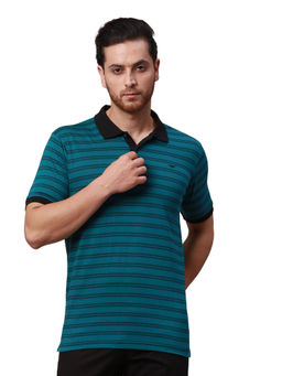Park Avenue - Slim Fit Striped Dark Green Polo T-Shirt
