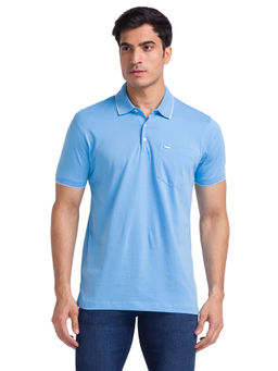 Park Avenue - Slim Fit Solid Medium Blue Polo T-Shirt