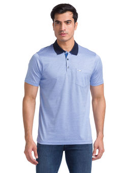 Park Avenue - Slim Fit Textured Medium Blue Polo T-Shirt