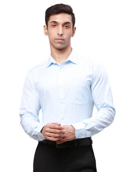 Park Avenue - Slim Fit Self Design Light Blue Formal Shirt