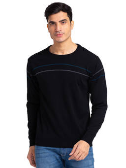 Raymond - Regular Fit Striped Black Sweater