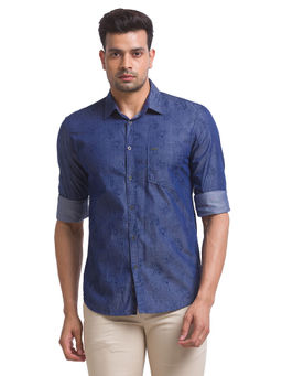 Parx - Slim Fit Printed Medium Blue Casual Shirt