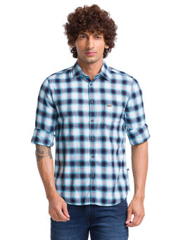 Parx - Slim Fit Checks Green Casual Shirt