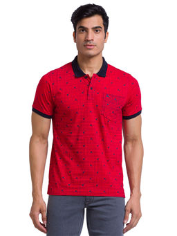 Parx - Regular Fit Printed Medium Red Polo T-Shirt