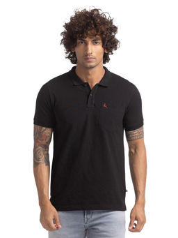 Parx - Regular Fit Solid Black Polo T-Shirt