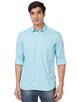 Parx - Slim Fit Printed Medium Blue Casual Shirt