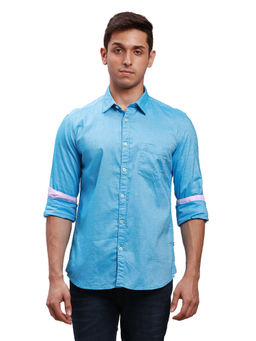 Parx - Slim Fit Solid Blue Casual Shirt