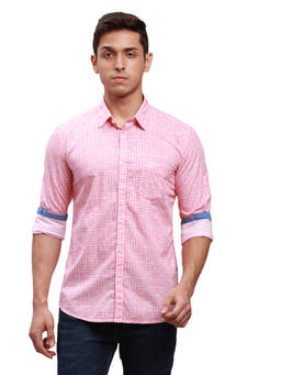 Parx - Slim Fit Printed Pink Casual Shirt