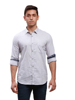 Parx - Slim Fit Checks Light Grey Casual Shirt