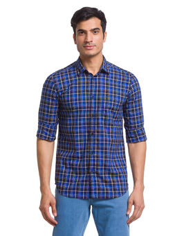 Parx - Slim Fit Checks Dark Blue Casual Shirt