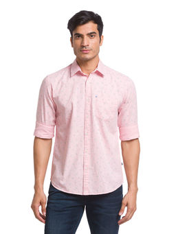 Parx - Slim Fit Printed Peach Casual Shirt