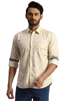 Parx - Slim Fit Printed Light Yellow Casual Shirt