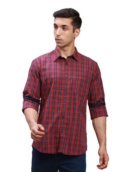 Parx - Slim Fit Checks Medium Red Casual Shirt