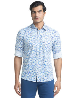 Parx - Slim Fit Printed Blue Casual Shirt