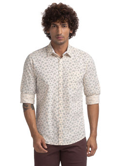 Parx - Slim Fit Printed Cream Casual Shirt
