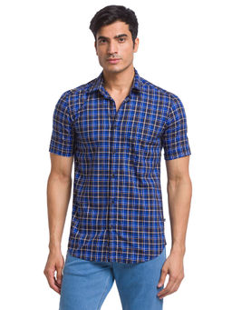 Parx - Slim Fit Checks Dark Blue Casual Shirt