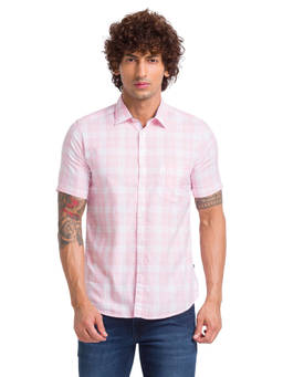 Parx - Slim Fit Checks Pink Casual Shirt