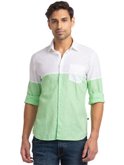 Parx - Slim Fit Colorblock Light Green Casual Shirt
