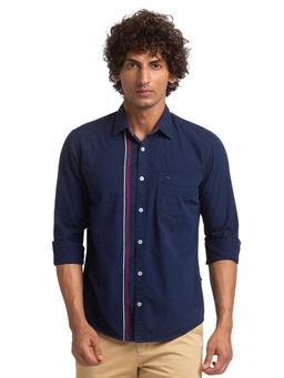 Parx - Slim Fit Navy Blue Casual Shirt