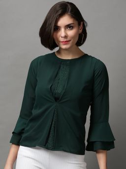 SHOWOFFFF - Women's Round Neck Green Regular Top