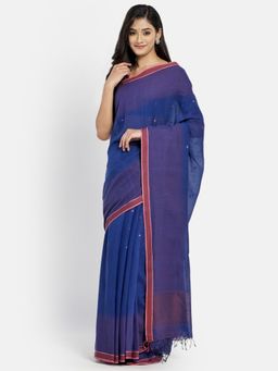 Fabindia - Blue Cotton Jamdani Saree without Blouse