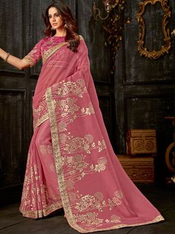 Odette - Pink Tissue Designer Saree with Unstitched Blouse