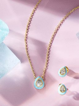 ANAQA JEWELS - Enamel Blue Pendent with Chain and Earrings