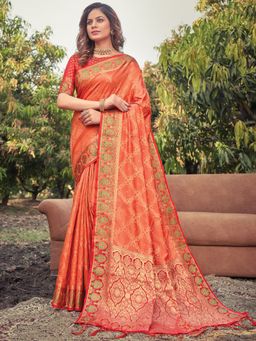 EXCLUSIVA - Peach Banarasi Saree with Unstitched Blouse
