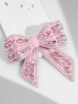 Hair Drama Co. - Embellished Crystal Hair Bow Barrette Clip - Pink
