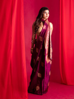 Beatitude - Purple Banarasi Saree Unstitched Blouse