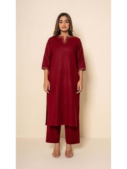 Kameez - Deep Amber Wool Red Maroon Kurta with Pant