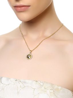Estele - Gold Plated Astonished Emoji Pendant with White Crystals for Women