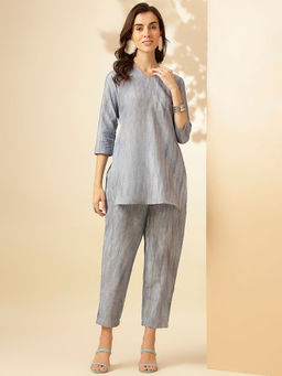 Shaily - Women's Grey Printed Cotton Blend Casual Co-Ord (Set of 2)