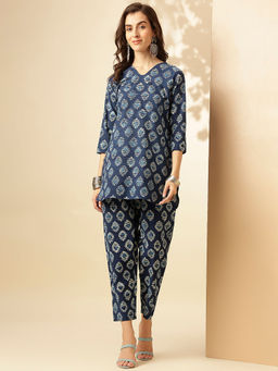 Shaily - Women's Navy Blue Printed Cotton Blend Casual Co-Ord (Set of 2)